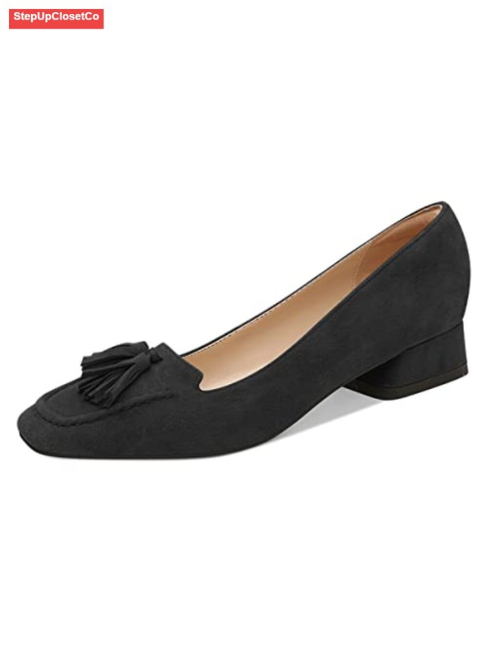 Chunky Block Low Heel Square Toe Tassel Fringe Slip On Pump Dress Office Shoes